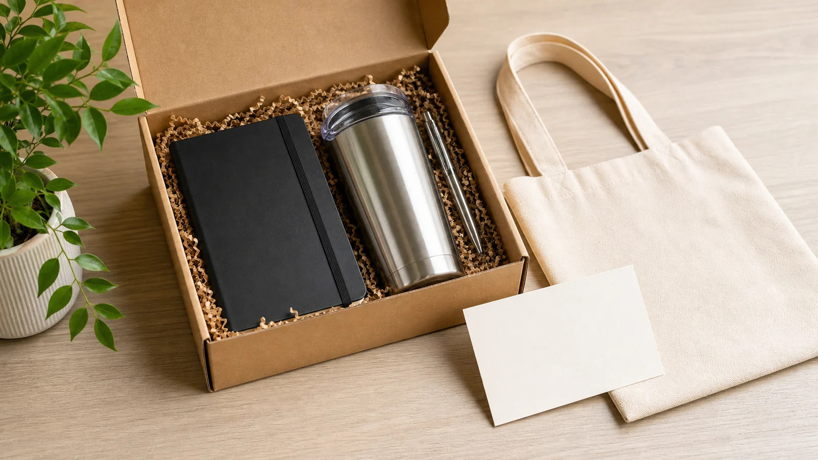 Quality-first corporate gift kit with tumbler notebook pen tote bag and gift box