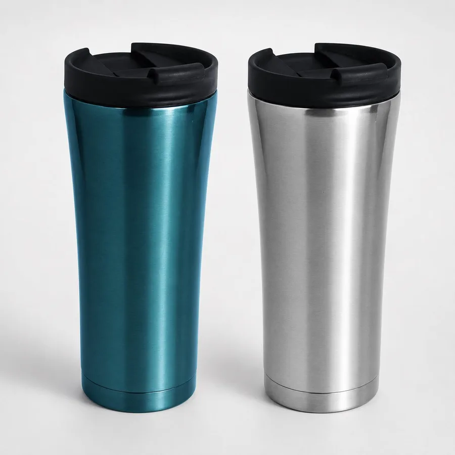 Blue and silver stainless steel travel tumblers for corporate gifts