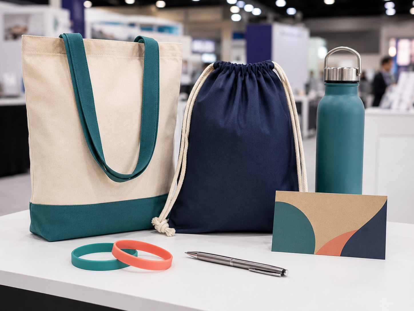 Agency trade show giveaway kit with event products and branded booth items