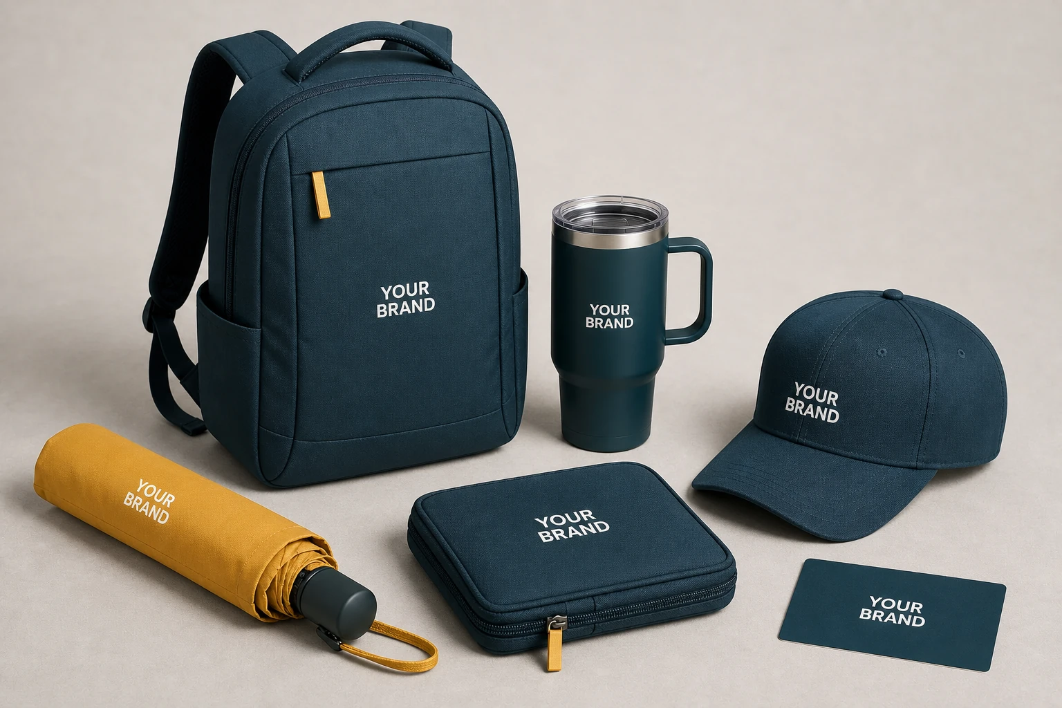 Campaign Pro set with laptop backpack, handled tumbler, cap, umbrella, tech organizer and campaign card