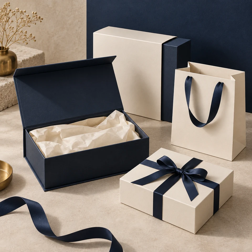 Collection of custom gift packaging