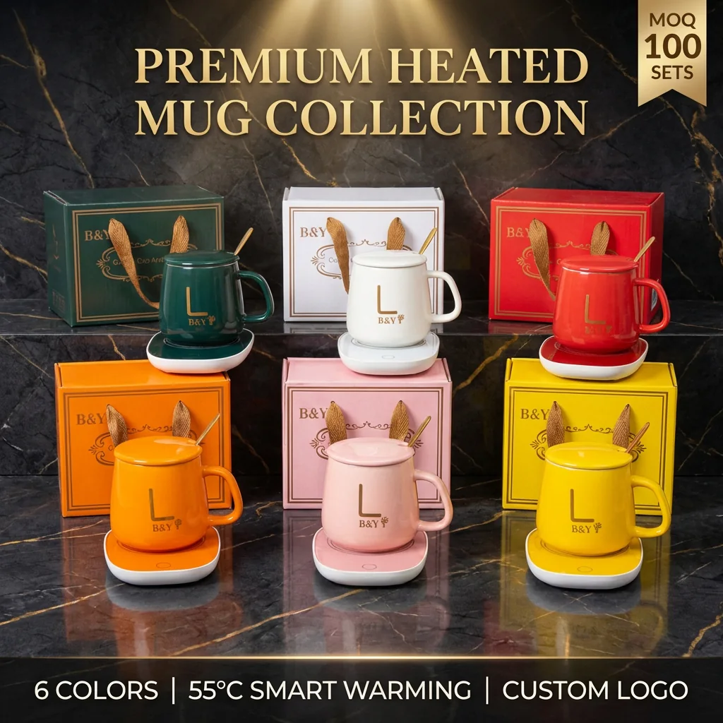 Custom 380 ml smart heated mug in six colours with gift boxes