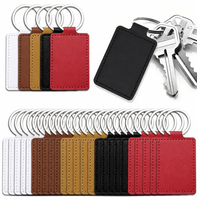 Blank leather-look key tags in white, brown, tan, black and red