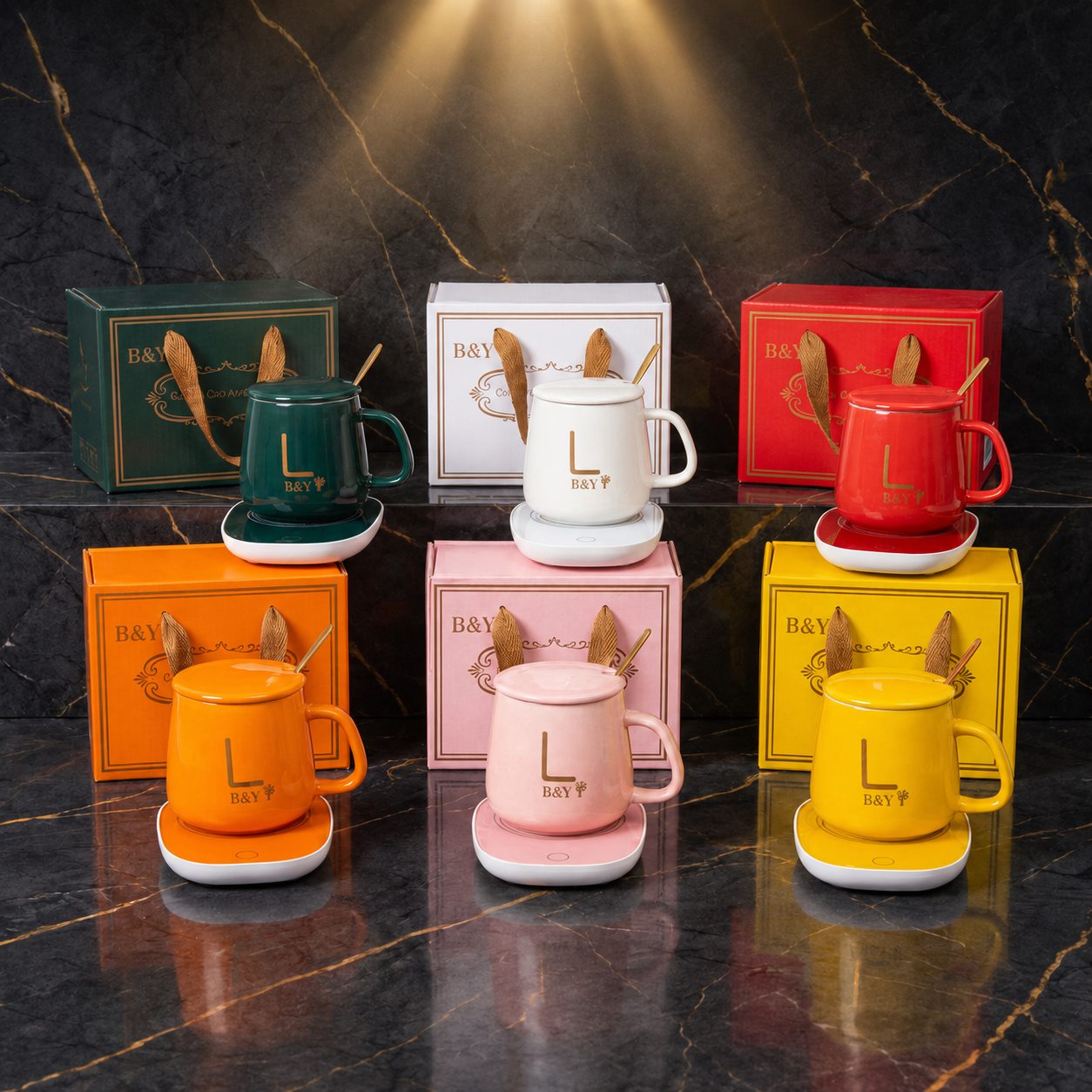 Heated mug gift set in multiple colors