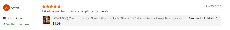 Original Alibaba review screenshot from United States