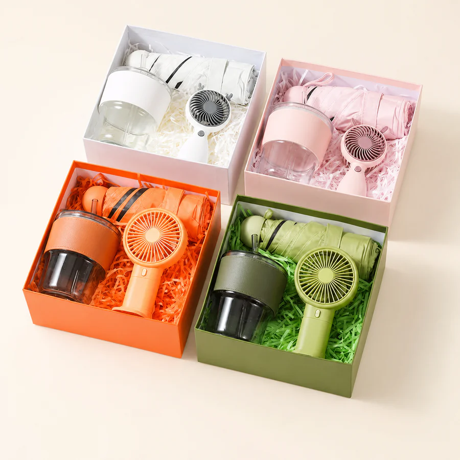 Compact Umbrella, Cup & Fan Gift Set