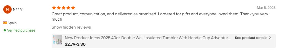 Original Alibaba review screenshot from Spain